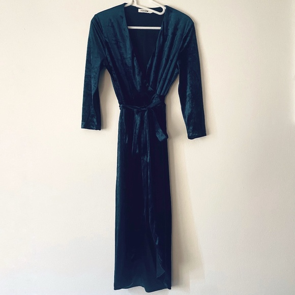 Farrow Dresses & Skirts - FARROW S Dark Blue Velour Wrap Midi Dress